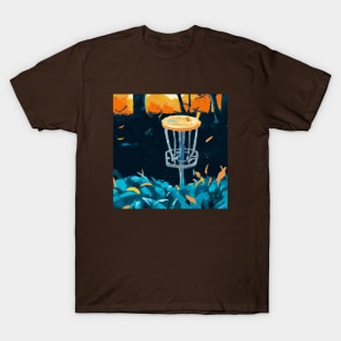Disc Golf Basket in the Autumn Leaves and Undergrowth T-Shirt